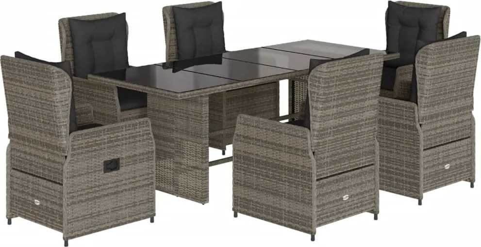 vidaXL Set mobilier de grădină cu perne, 7 piese, gri, poliratan