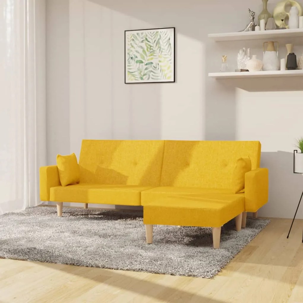 3080519 vidaXL Canapea extensibilă 2 locuri, cu taburet, galben, textil