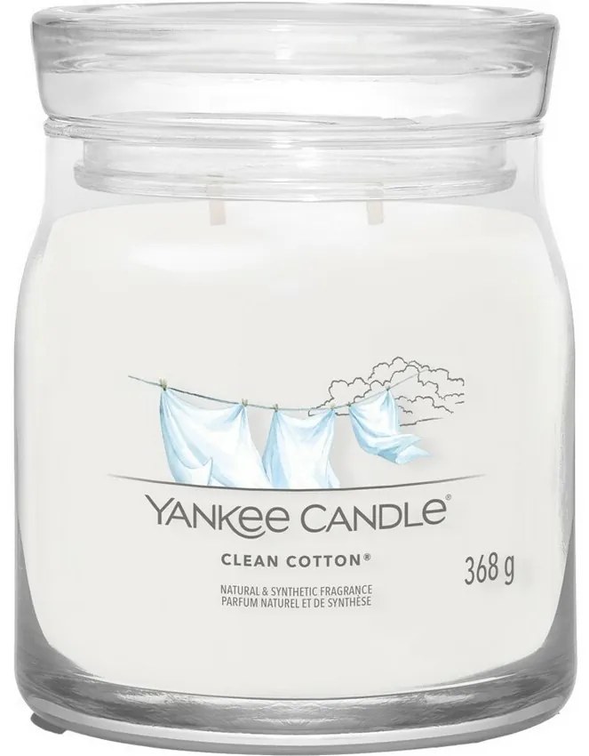 Lumânare parfumată Yankee Candle Signature în borcan, medie, Clean Cotton, 368 g