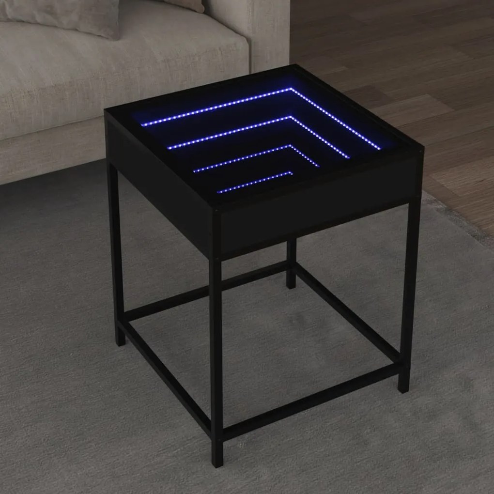 vidaXL Măsuță de cafea cu LED infinity, negru, 40x40x51 cm