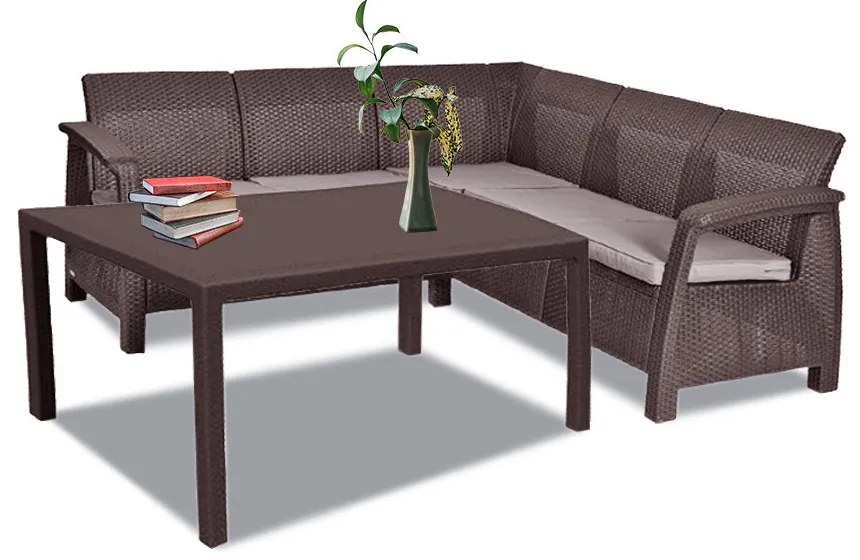 Set de mobilier de grădină Corfu Love max duo cu masă melodie maro