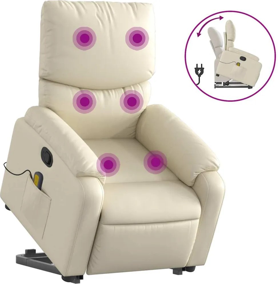 vidaXL Fotoliu rabatabil cu ridicare, crem, piele ecologică