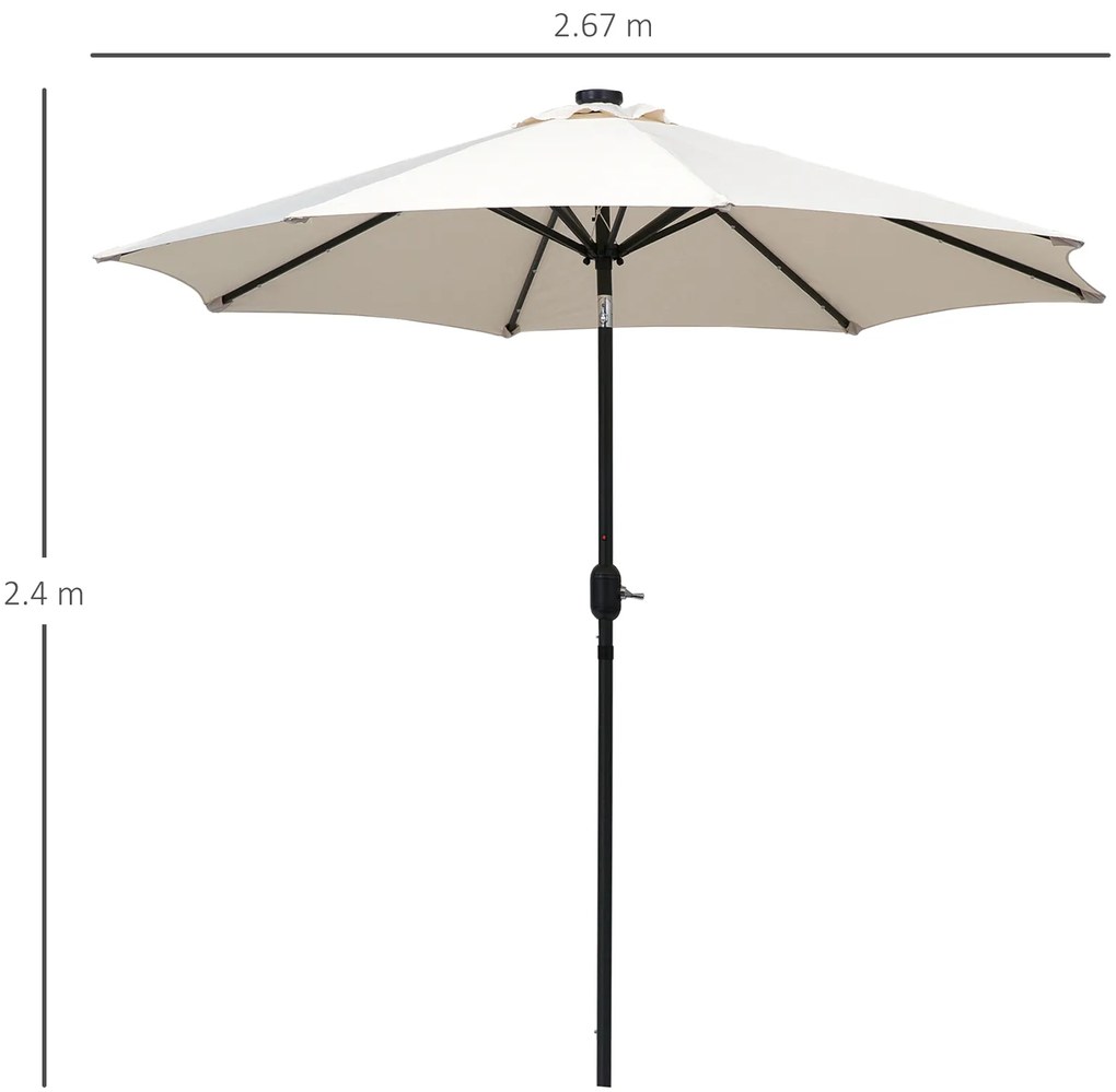 Outsunny Umbrelă de grădină Umbrelă dreaptă Umbrelă octogonală rabatabilă Ø 2,7 x 2,4 m luminată solar 24 LED-uri poliester de înaltă densitate 180 g/m² crem | Aosom Romania