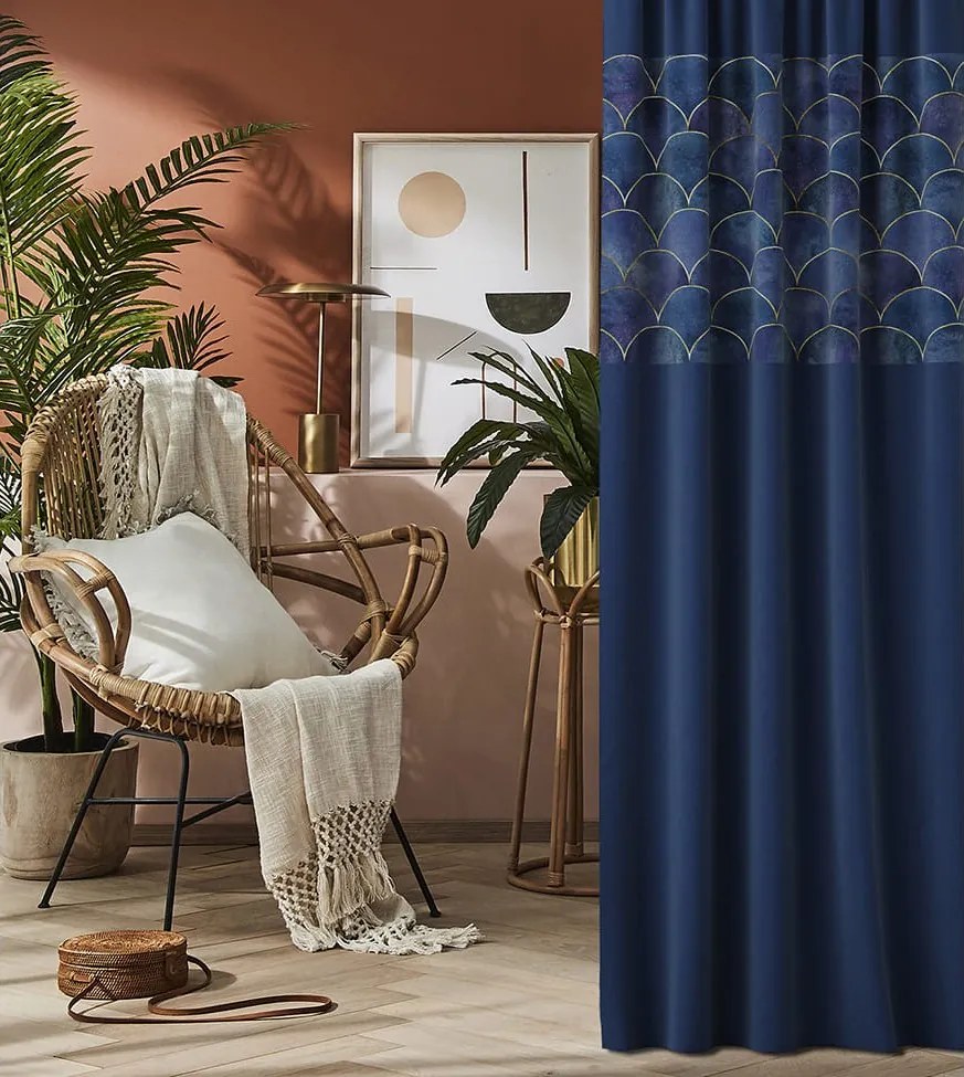 Draperie decorativă de lux, culoarea albastru închis cu model 140x250 cm