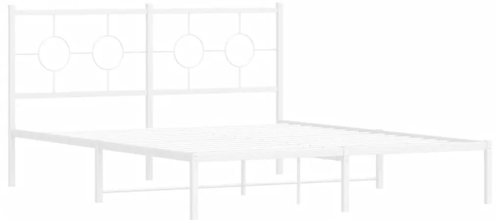 376277 vidaXL Cadru de pat metalic cu tăblie, alb, 150x200 cm