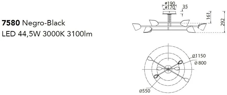 Lustra LED aplicata design modern CAPUCCINA 44.5W negru