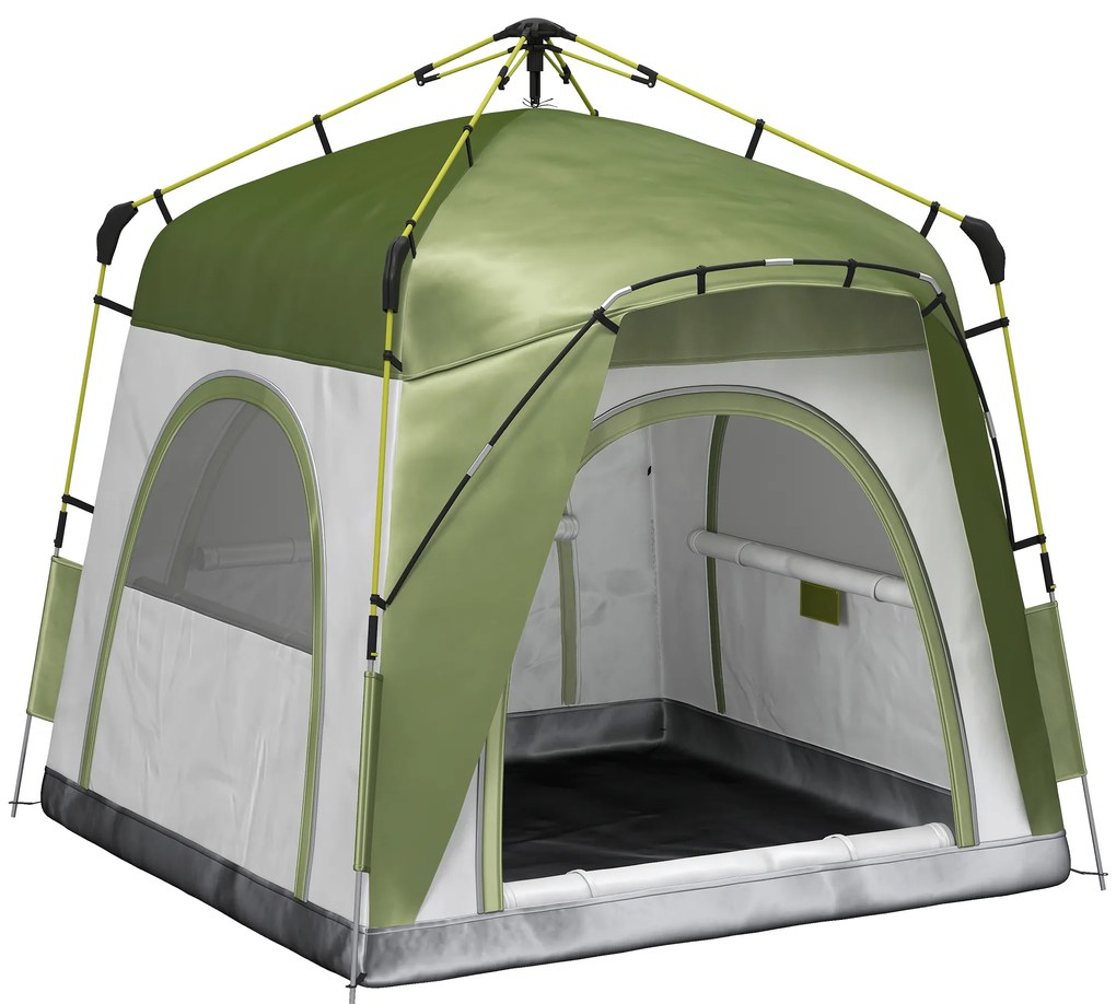 Outsunny Cort pentru Camping cu 2 Locuri, Cort cu Ușă, 3 Ferestre cu Plasă și Geantă pentru Transport, 240x240x199 cm, Verde | Aosom Romania
