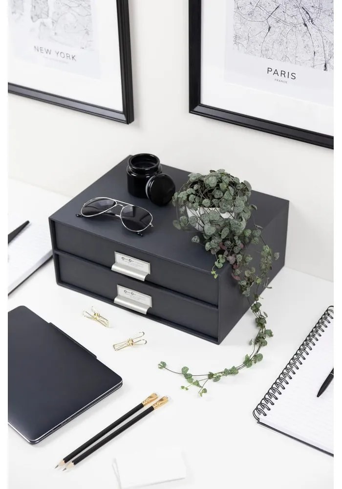 Organizator cu 2 sertare pentru documente Bigso Box of Sweden Birger, 33 x 22,5 cm, gri închis