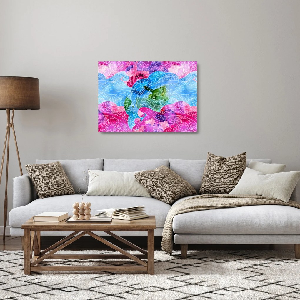 Tablou pe sticlă - Valuri colorate (70x50 cm)