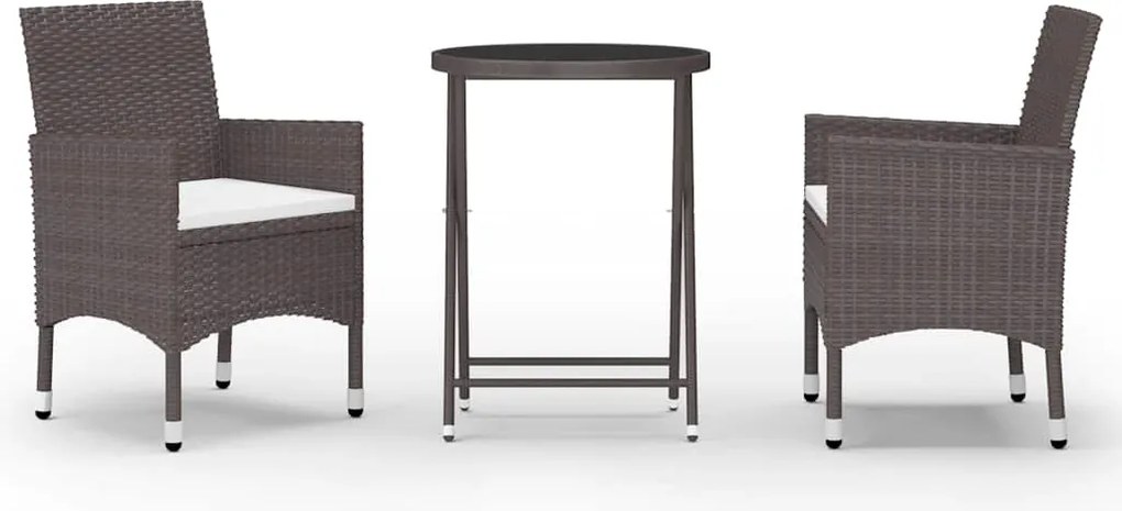 vidaXL Set mobilier bistro, 3 piese, maro, poliratan/sticlă securizată