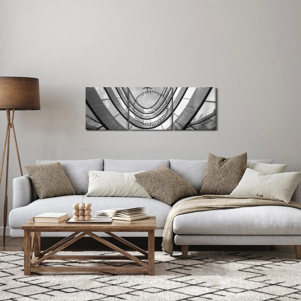 Tablou - Avionul deasupra clădirii (cu ceas) (90x30 cm)