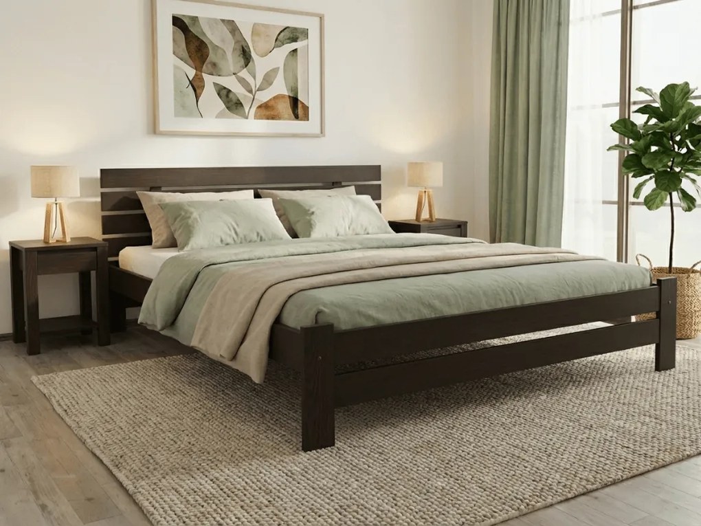 Pat inalt Paris, nuc 140x200 cm Saltele: Cu saltele Deluxe 10 cm, Somiera pat: Cu lamele drepte
