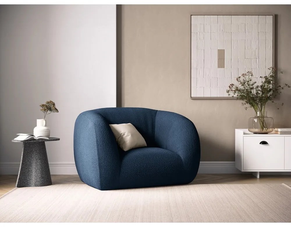 Fotoliu albastru cu tapițerie din stofă bouclé Essen – Cosmopolitan Design