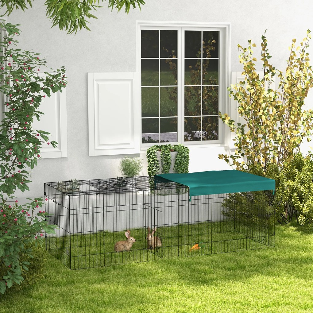 PawHut Tarc Exterior pentru Animale Mici, Spațiu pentru Pui, Iepuri, Chinchilla, cu Acoperiș, 220x85x70 cm, Verde | Aosom Romania
