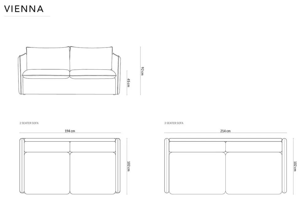 Canapea galben-muștar extensibilă cu tapițerie din catifea 194 cm Vienna – Cosmopolitan Design