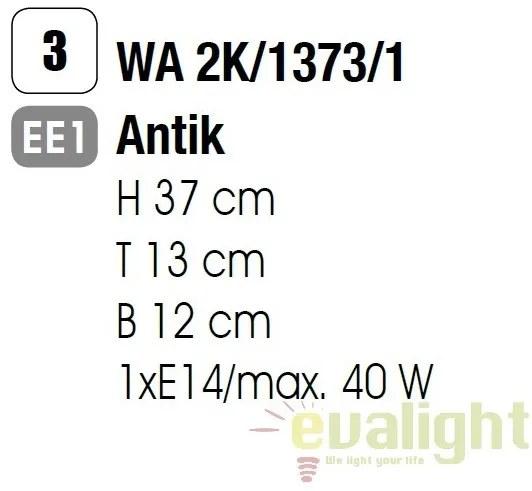 Aplica de perete design rustic Rusticka WA 2K/1373/1 Antik OR