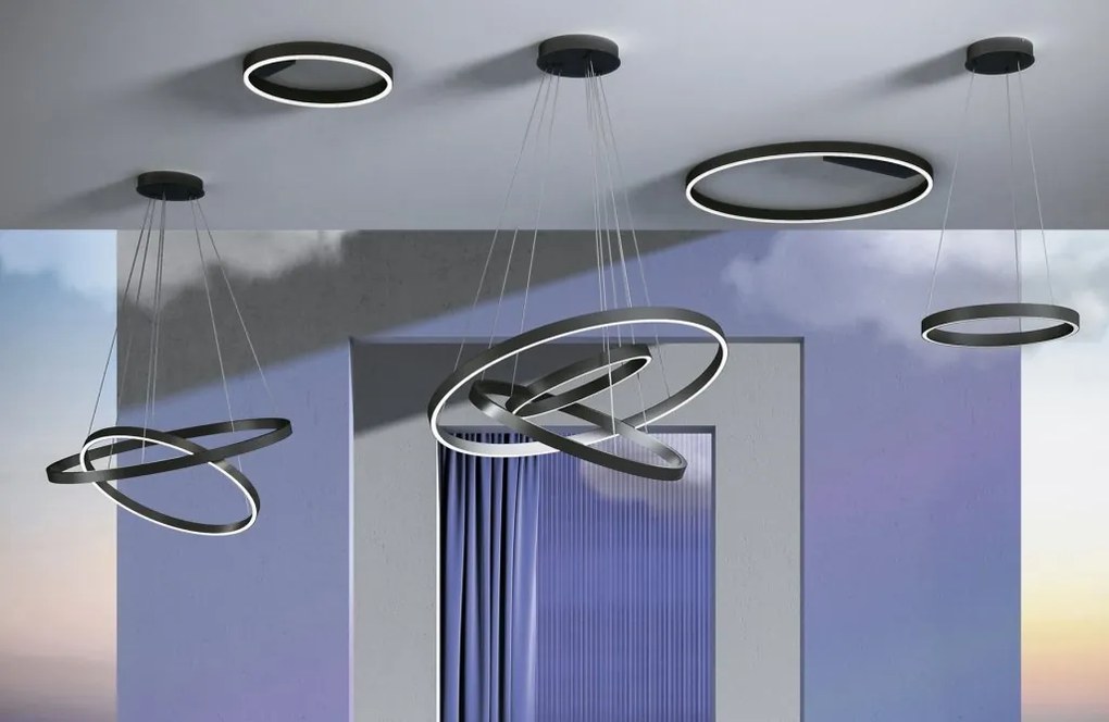 Lustra inelara suspendata LED Rim 60cm negru