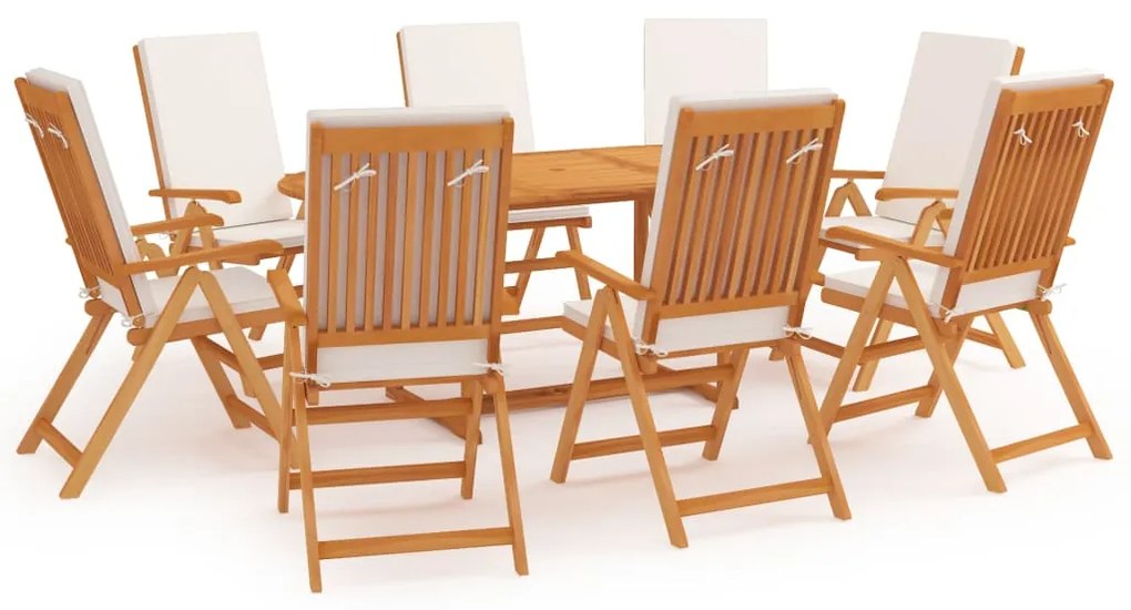 Set mobilier de grădină cu perne, 9 piese, lemn masiv tec