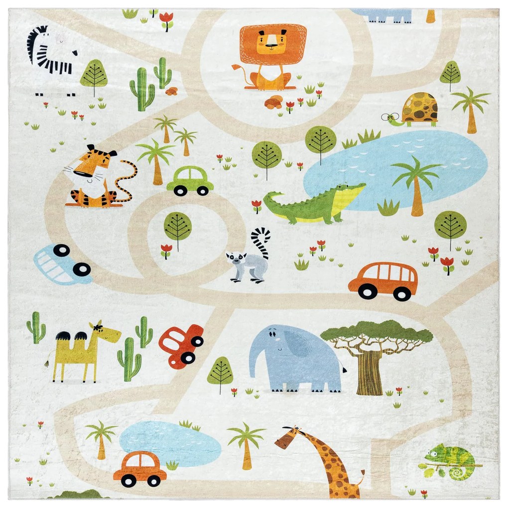 BAMBINO 1165 covor lavabil Grădină zoologică pentru copii anti-alunecare bej - SECUNDAR-COTATI PRODUSUL