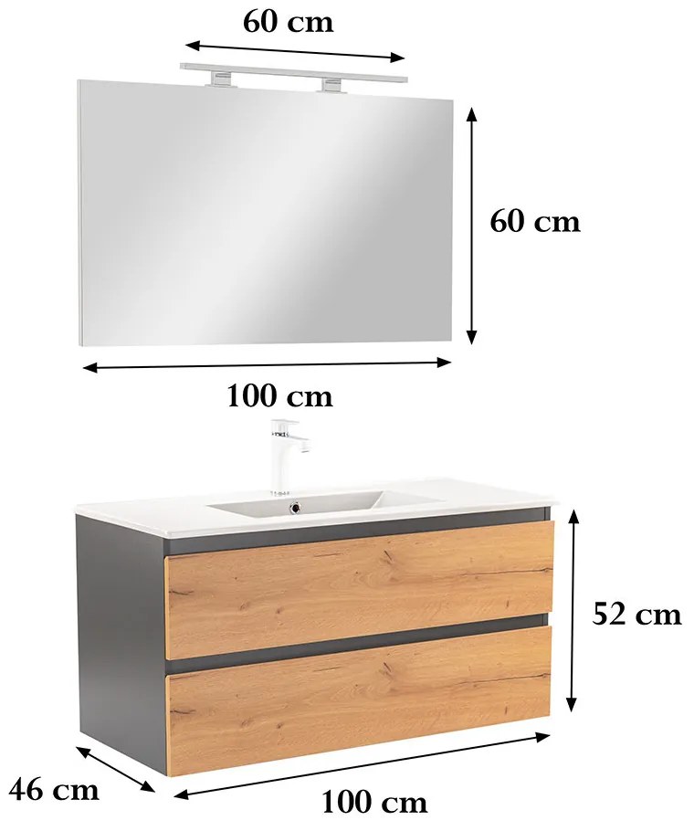 Mobilier complet de baie Vario Forte 100 antracit-stejar