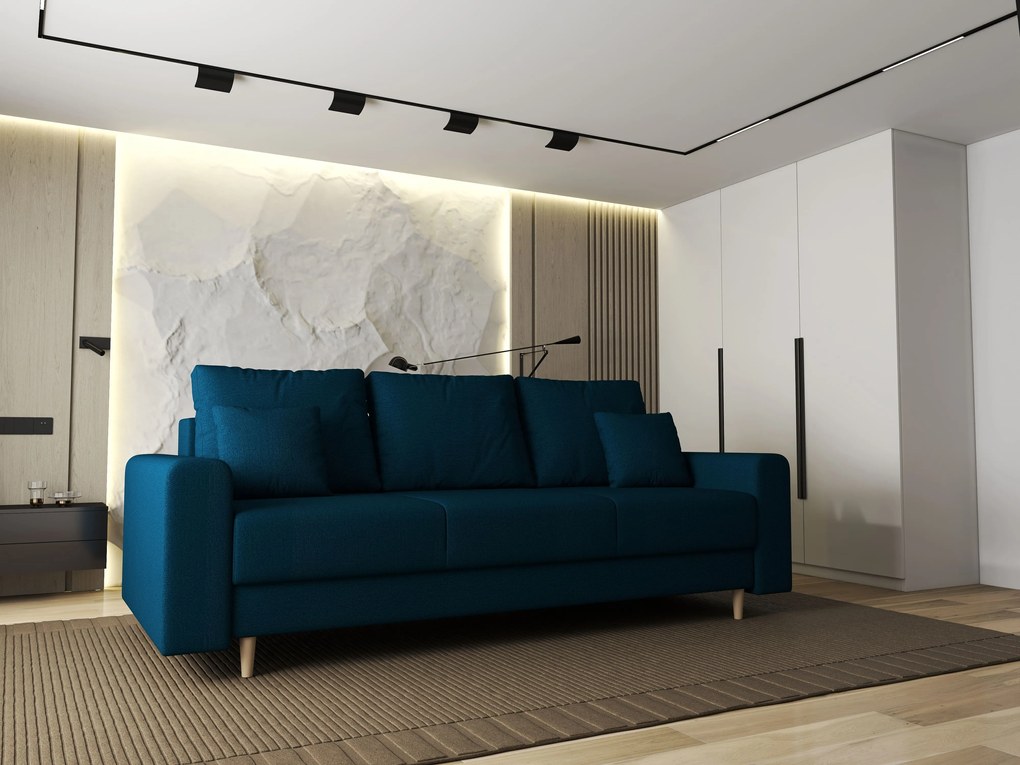 Canapea extensibilă dumonde cu ladă de depozitare si sezut confortabil din spuma high-density, Kronos Enjoy Petrol 210x100 cm