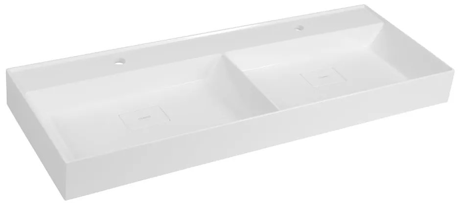 Chiuvetă dublă albă din compozit mineral 119x44 cm Godiva – Sapho