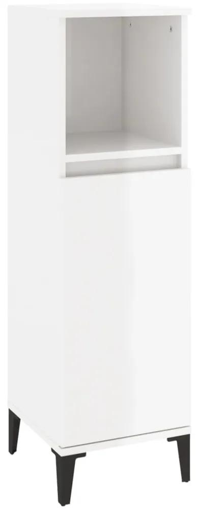 819814 vidaXL Dulap de baie, alb extralucios, 30x30x100 cm, lemn prelucrat
