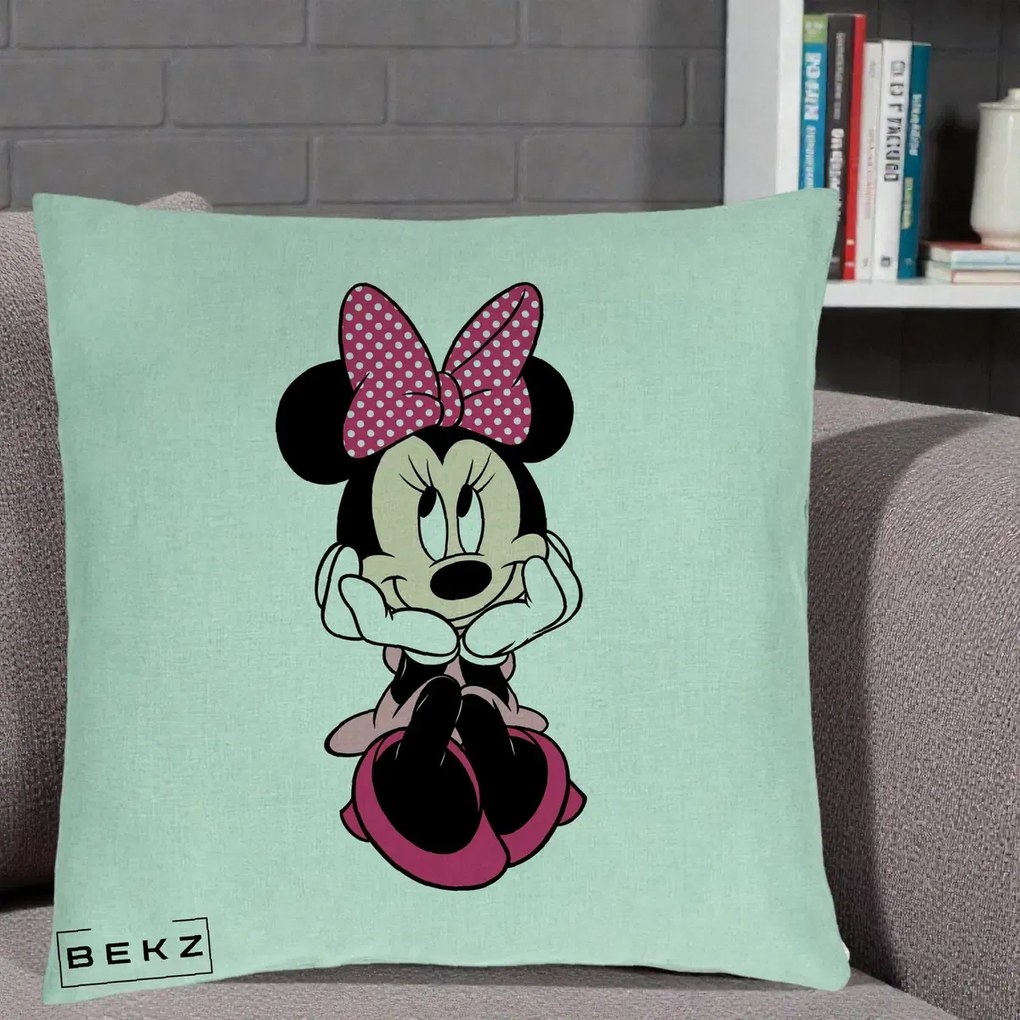 Perna personalizata Minnie Mouse cu Fundita, 40x40 cm cu Umplutura, Verde Menta, BEKZ