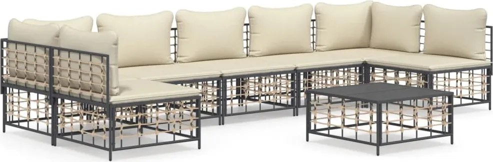 vidaXL Set mobilier de grădină cu perne, 8 piese, antracit, poliratan