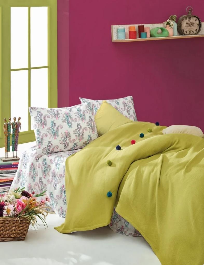 Set lenjerie de pat + cuvertura pentru o persoana Fancy Fuchsia, Cotton Box, 3 piese, 160 x 230 cm, 100% bumbac ranforce, multicolora