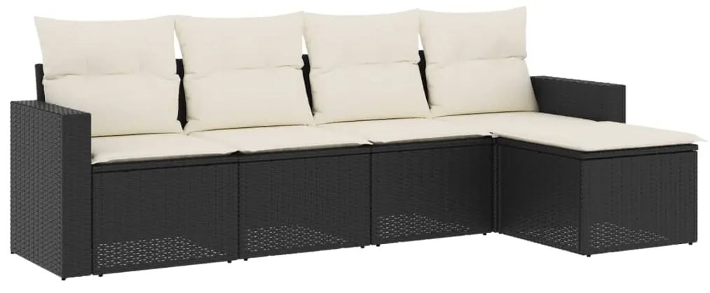 3251223 vidaXL Set mobilier de grădină cu perne, 5 piese, negru, poliratan