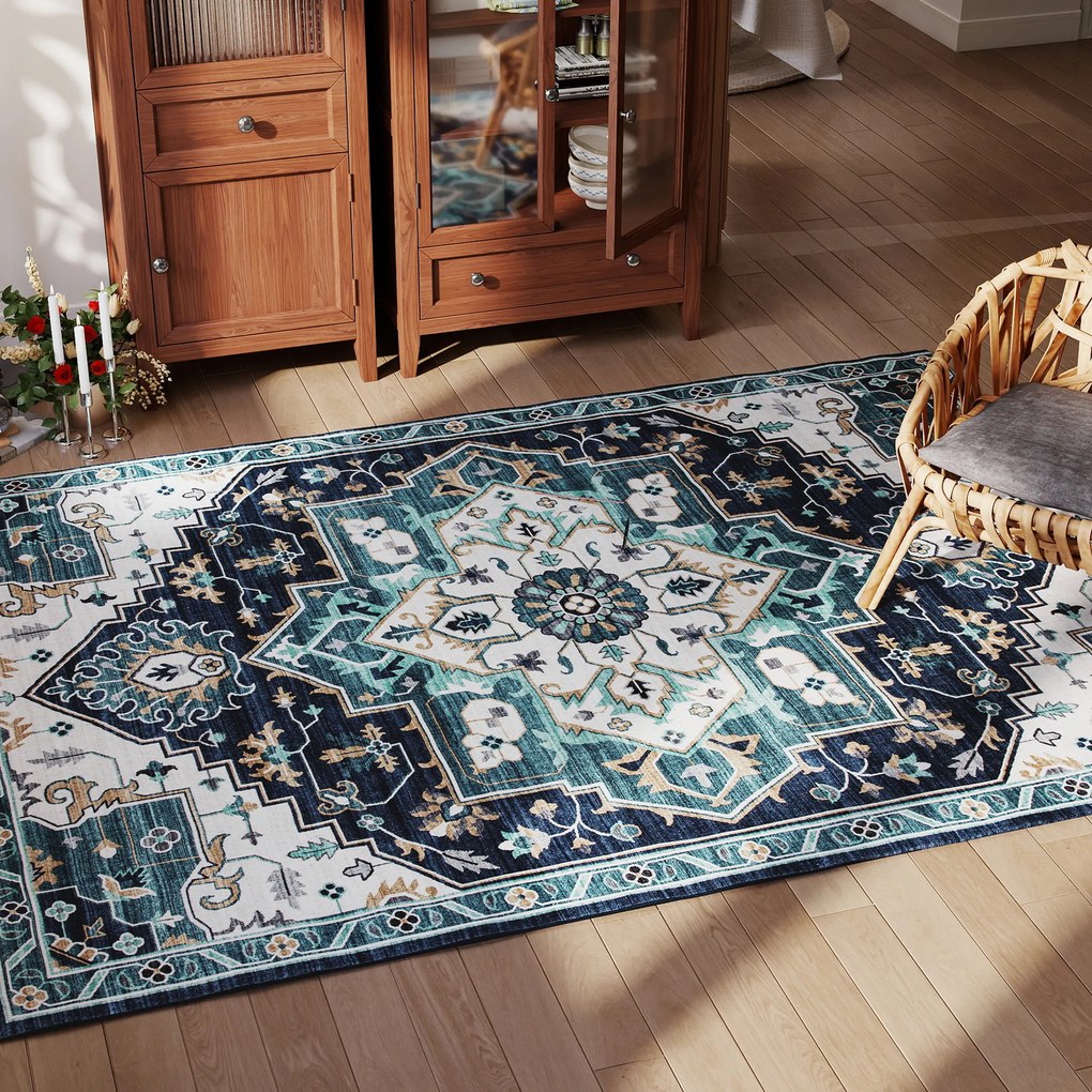 HOMCOM Covor Boho Antiderapant și Lavabil cu Fir Scurt 230x160cm Multicolor | Aosom Romania