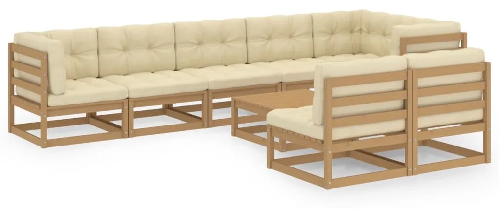 3076672 vidaXL Set mobilier de grădină cu perne, 9 piese, lemn masiv pin