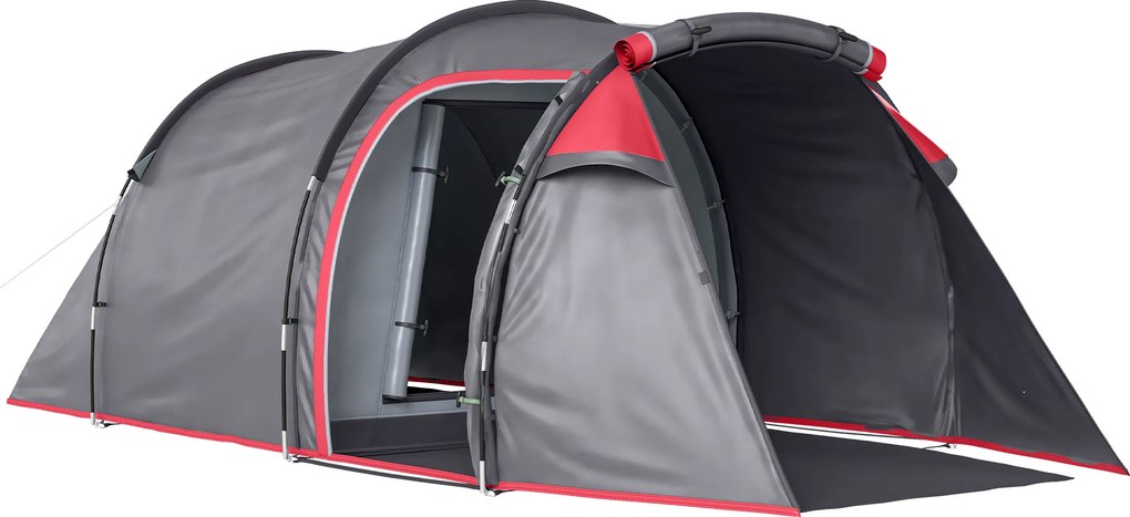Outsunny Cort pentru Camping 2 Locuri cu Vestibul Mare, Cort Impermeabil Usi cu Fermoar, 426x206x154cm Gri | Aosom Romania