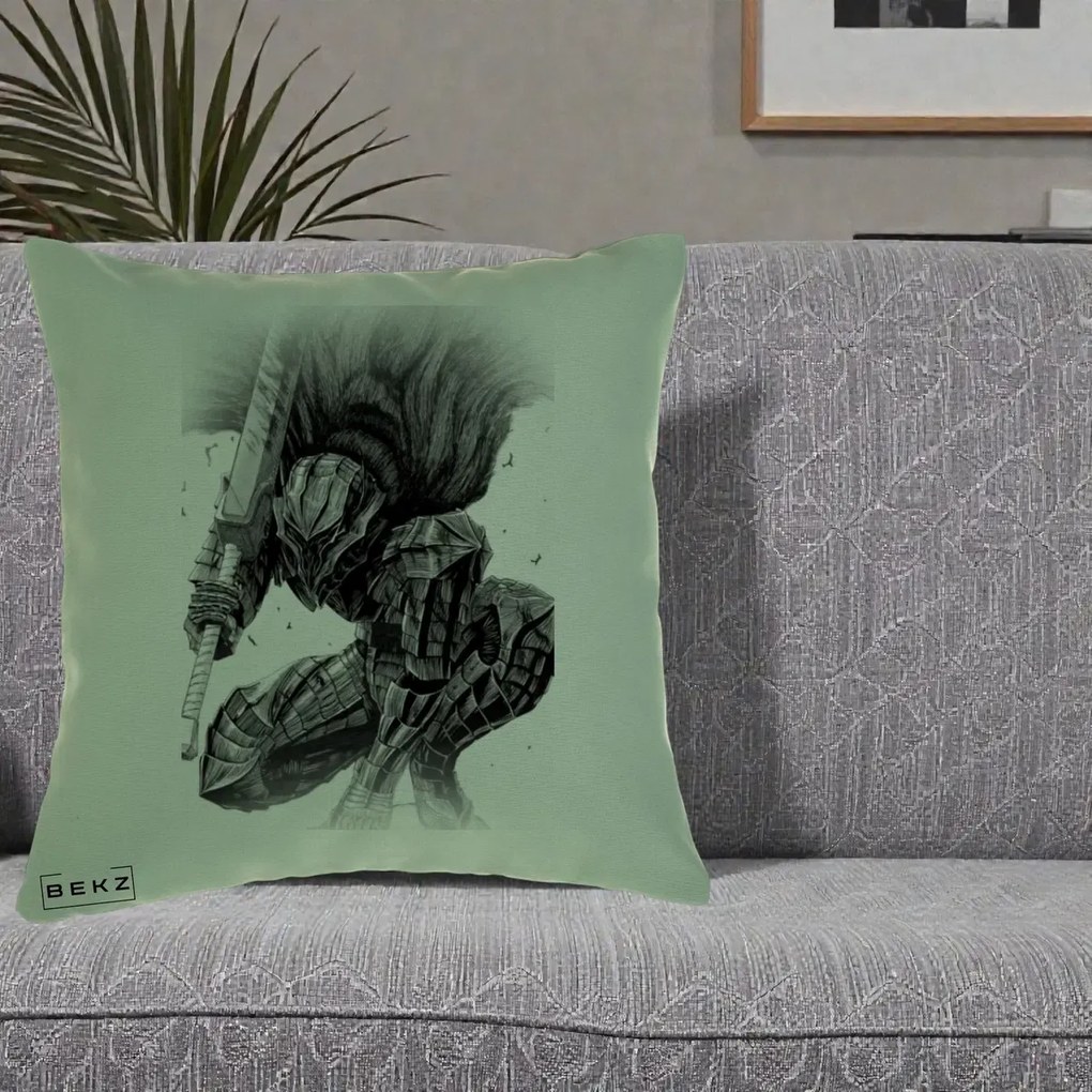 Perna Personalizata Berserk Guts Armor of Darkness Manga, 40x40 cm, Verde, Husa Detasabila, Perna Inclusa, BEKZ®