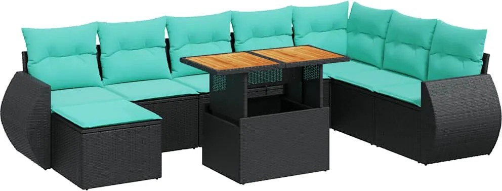 vidaXL Set mobilier de grădină cu perne, 9 piese, negru, poliratan