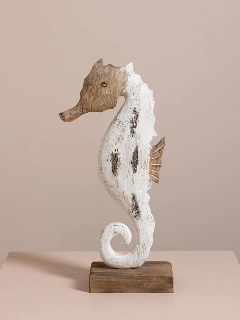 Decorațiune căluț de mare din lemn de paulownia, H44 cm
