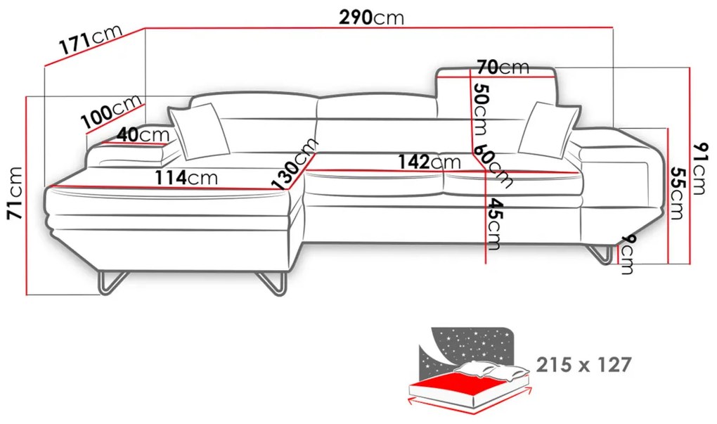 Supermobel Coltar extensibil BENITO, 290x71-91x171, fresh 34/senegal 818, stanga