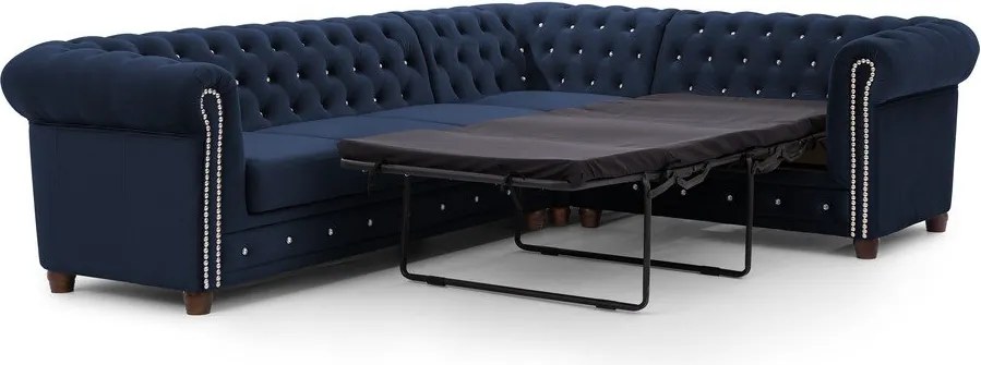 Colțar albastru extensibil cu tapițerie din catifea (cu colț pe partea dreaptă/în formă de ”L”) York Blik – Ropez