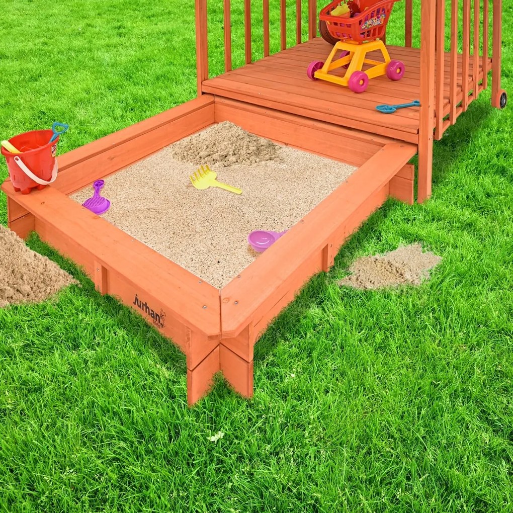 Groapa cu nisip cu verandă HAPPY, 130x130x143cm, maro/verde Jurhan