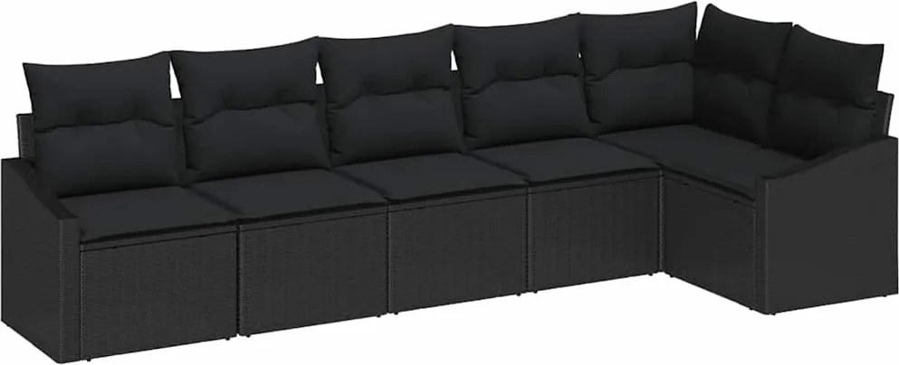 vidaXL Set de canapele pentru grădină cu pernă 6 pcs Negru poliratan