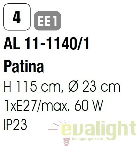 Stalp exterior stil clasic IP23 H115cm Aiko AL 11-1140/1 Patina OR