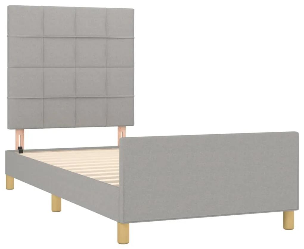 Cadru de pat cu tablie, gri deschis, 100x200 cm, textil Gri deschis, 100 x 200 cm, Cu blocuri patrate