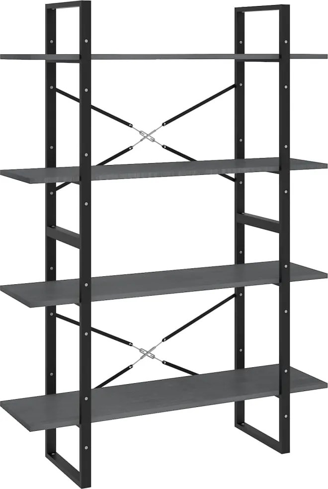 vidaXL Bibliotecă cu 4 rafturi, gri, 100x30x140 cm, lemn masiv de pin