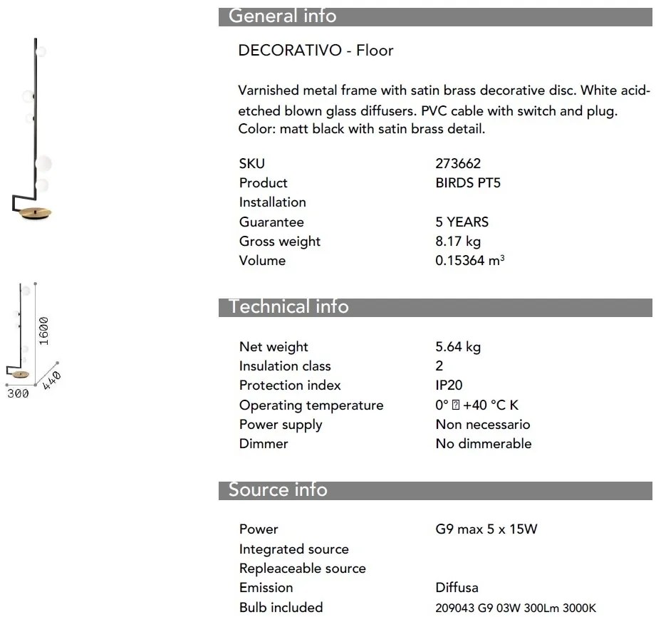 Lampadar, Lampa de podea design minimalist BIRDS PT5