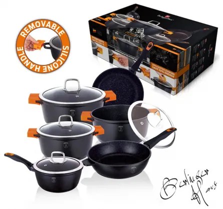 Set oale si tigai marmorate (10 piese) din aluminiu turnat Granit Diamond Line Berlinger Haus BH 1111N