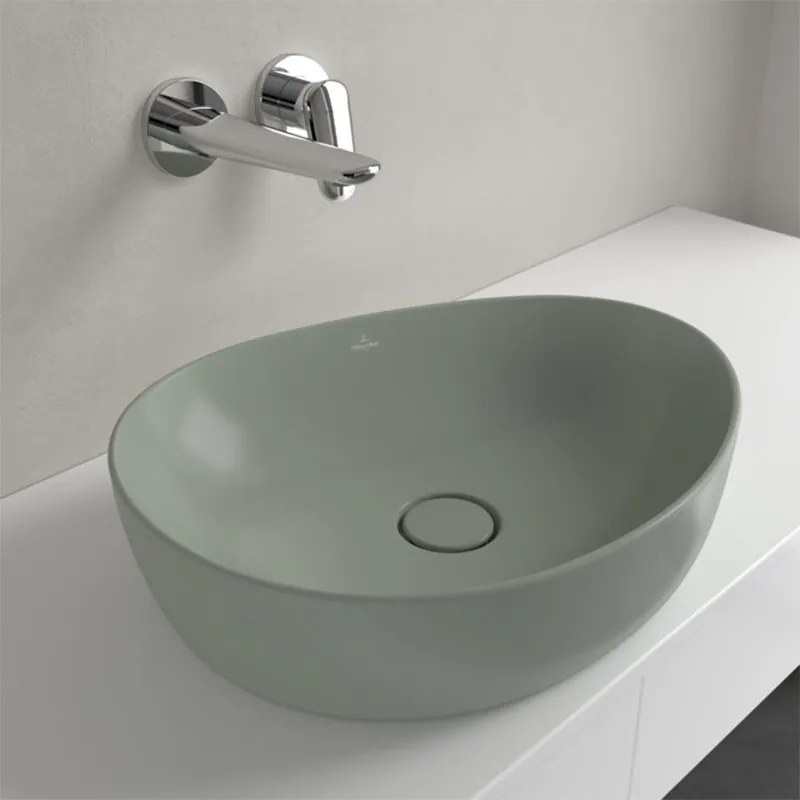 Lavoar pe blat, Villeroy & Boch, Antao, asimetric, 51 cm, verde mat