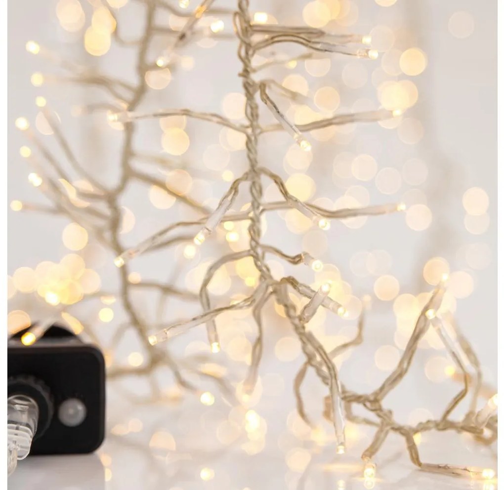 Ghirlandă luminoasă LED de exterior CLUSTER, 768 LED / 8 funcții, 10 m, IP44, alb cald