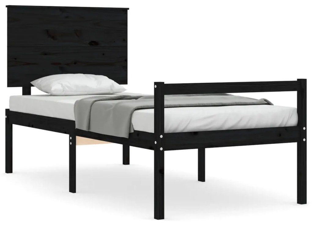 3195450 vidaXL Cadru de pat cu tăblie single, negru, lemn masiv