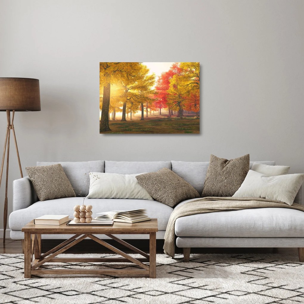 Tablou pe sticlă cu copaci toamna (70x50 cm)